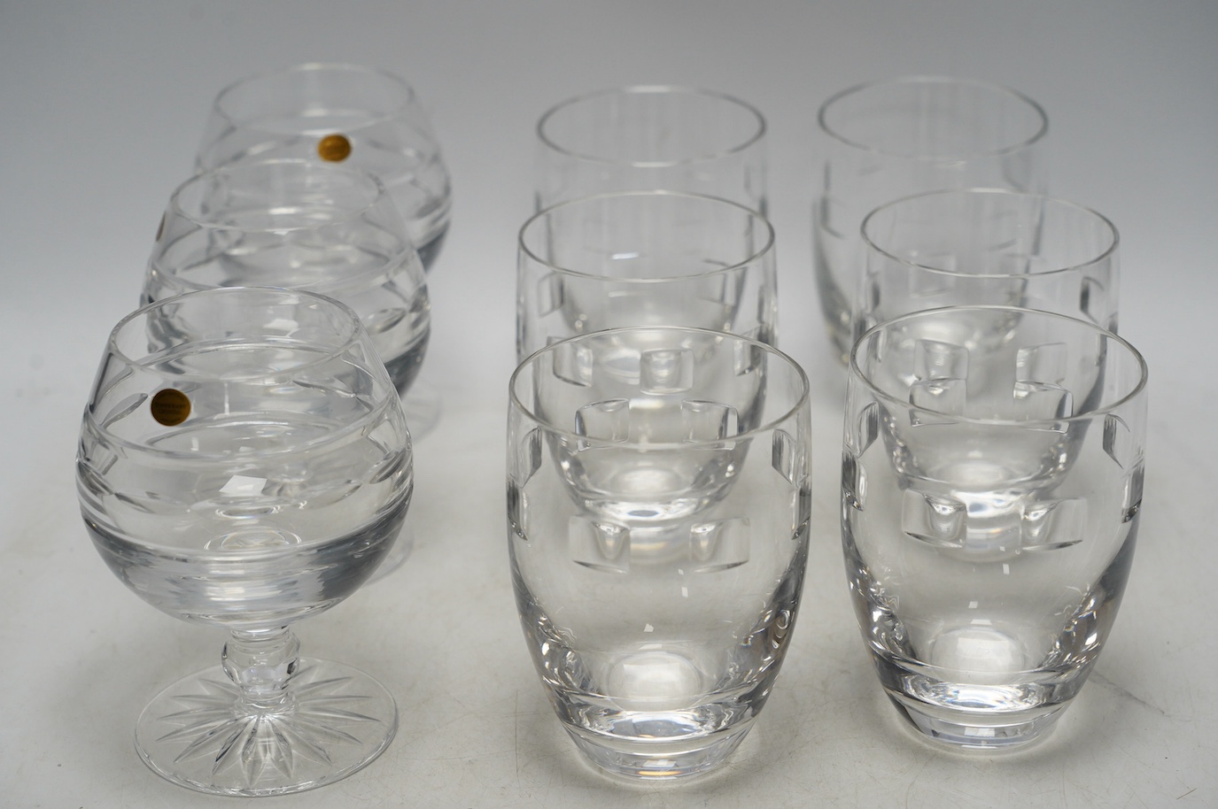 A set of six Waterford 'Geo' tumblers and three Tipperary brandy balloons. Condition - good